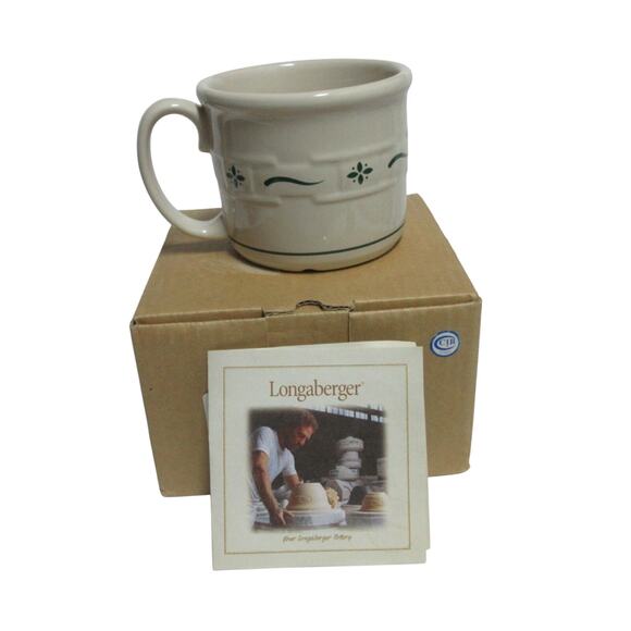 Longaberger Pottery Woven Traditions Ivory Green "Souper" Soup Coffee Mug 16oz - Picture 1 of 9